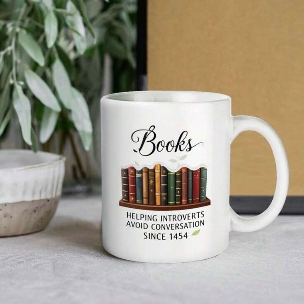 Books: Helping Introverts Avoid Conversation Since 1454 Mug White Red Green - Picture 3 of 7